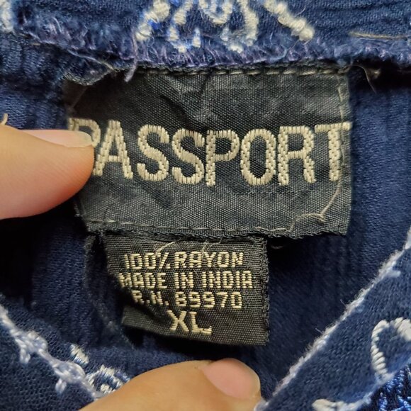 Passport Top Womens XL Blue Embroidered Bohemian Rayon Long Sleeve Blouse - Picture 2 of 8